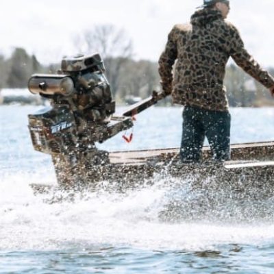 mud motor being driven on a lake in Minnesota